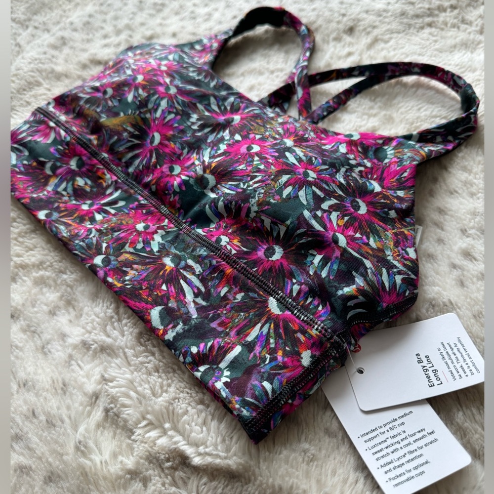 NWT Lululemon Long Line Medium Support Floral Sports Bra Size 4